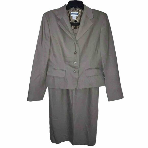 Pendleton Classic Skirt Suit Set Sz 6 Brown Wool Midi Pencil Skirt Pockets‎  USA - Picture 1 of 14